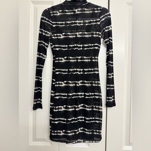 love, Fire Black and White Tie-Dye Long Sleeve Dress